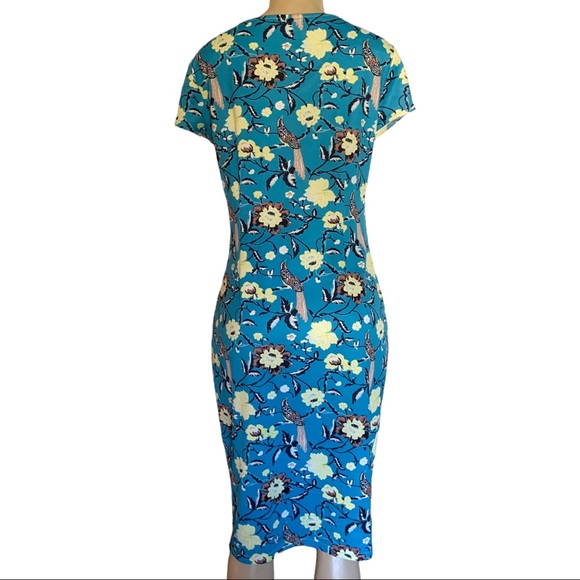 Vintage Blue and Yellow Sheath Midi Dress with Sweetheart Neckline - Picture 7 of 9